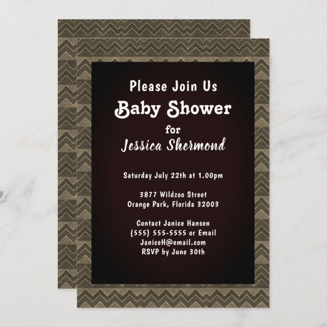 Aztec Tribal Abstrakt Baby Shower Chevron Grayed Inbjudningar (Fram/baksida)