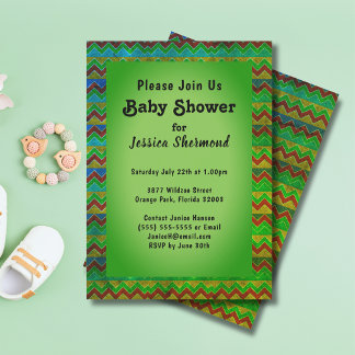 Aztec Tribal Abstrakt Baby Shower Chevron Grönt Inbjudningar