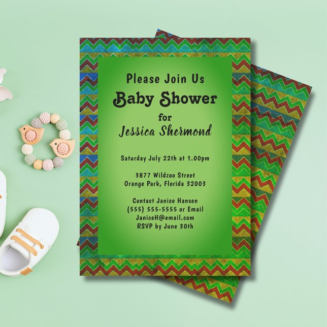 Aztec Tribal Abstrakt Baby Shower Chevron Grönt Inbjudningar (Aztec Tribal Abstract Baby Shower Chevron Green Invitation)