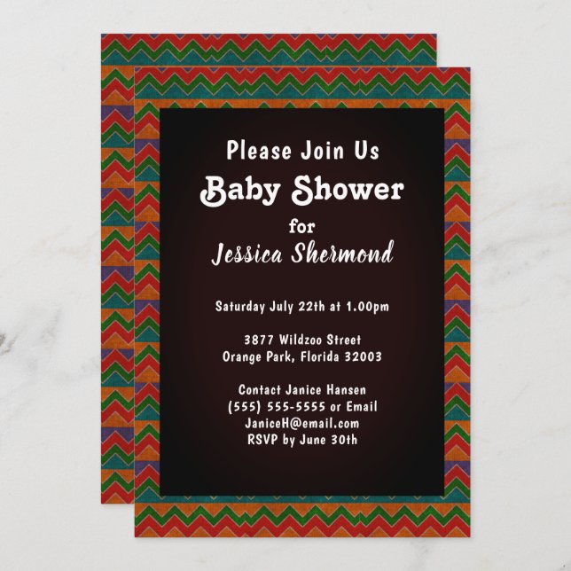 Aztec Tribal Abstrakt Colorful Baby Shower Chevron Inbjudningar (Fram/baksida)