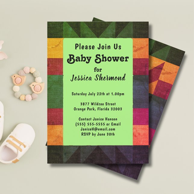 Aztec Tribal Abstrakt Retro 70's Baby Shower Card Inbjudningar (Aztec Tribal Abstract Retro 70's Baby Shower Card)