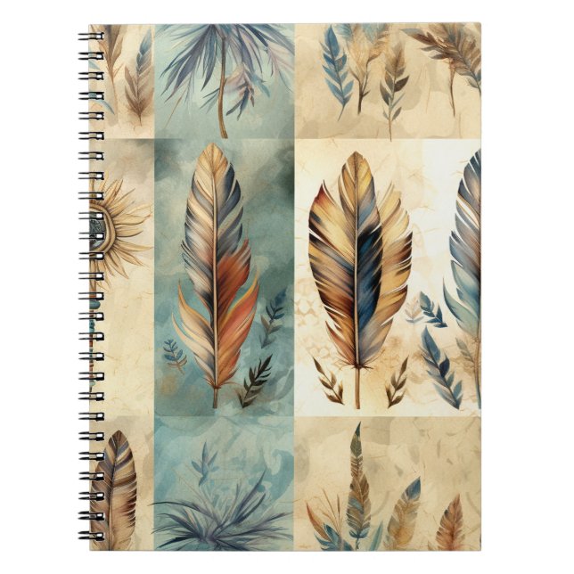 Aztec Tribal Feathers Medicine Stick Anteckningsbok (Framsidan)