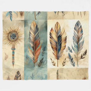 Aztec Tribal Feathers Medicine Stick Fleecefilt