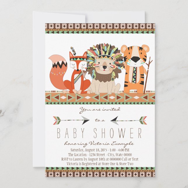 Aztec Tribal Fox Lejon Tiger Baby Shower Inbjudningar (Framsida)