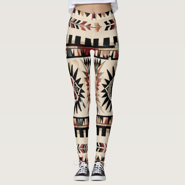 Aztec Tribal Geometric Mönster Leggings (Framsida)