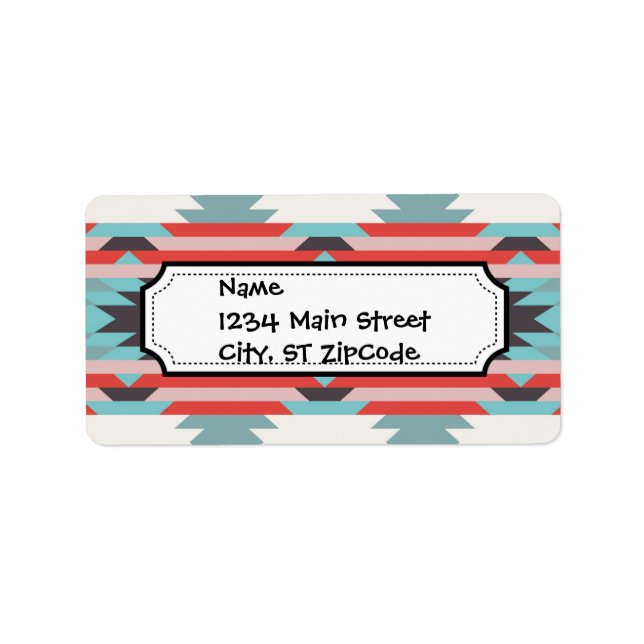 Aztec Tribal Mönster Native American Red Blue Adressetikett (Framsidan)