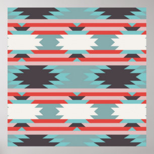 Aztec Tribal Mönster Native American Red Blue Poster