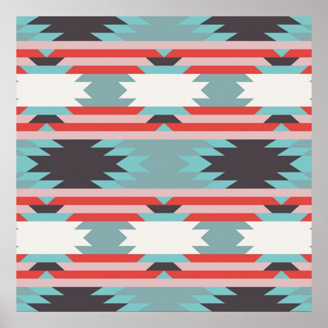 Aztec Tribal Mönster Native American Red Blue Poster (Framsidan)