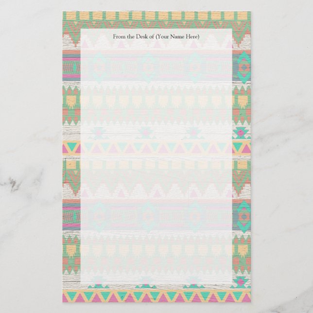 Aztec Tribal Native Pastel Geometric Mönster Brevpapper (Framsida)