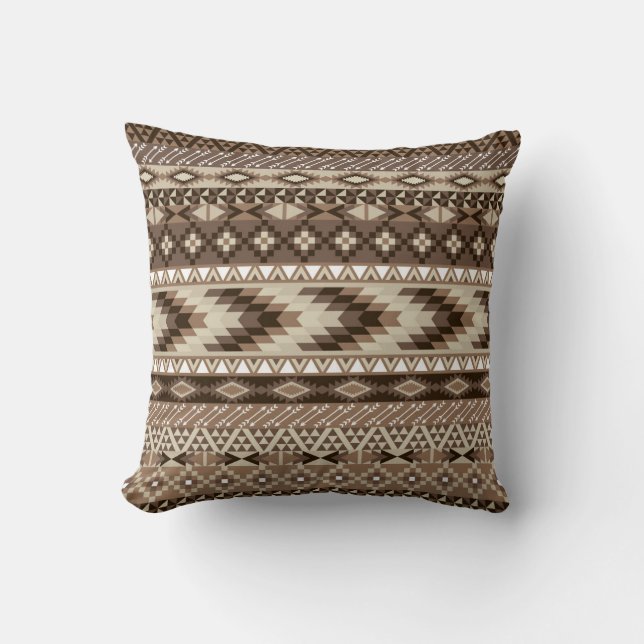 Aztec Tribal Print Neutralt  Beige Taupe Kudde (Framsida)