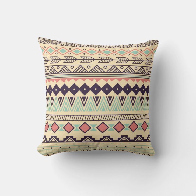 Aztec Tribal Rand: Vintage Illustration Kudde (Framsida)