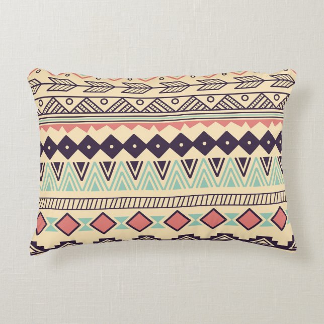 Aztec Tribal Rand: Vintage Illustration Prydnadskudde (Framsidan)