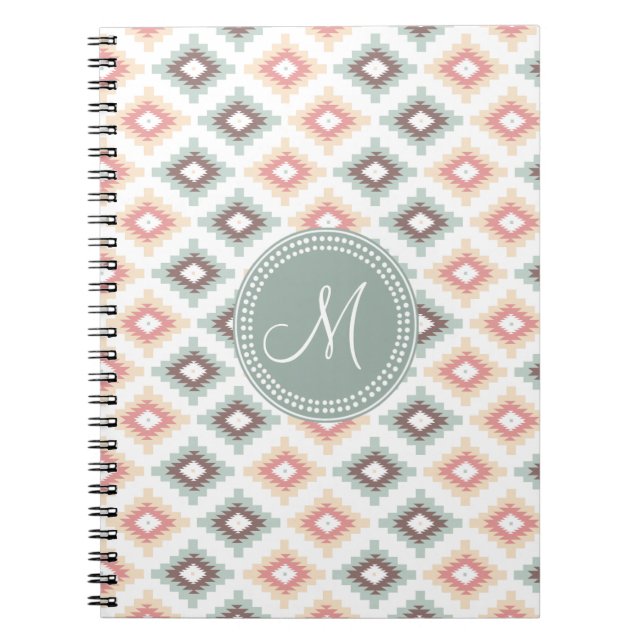 Aztec Tribal Rosa Rosa Monogram Mönster Anteckningsbok Med Spiral (Framsidan)