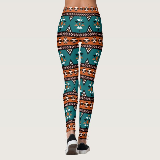 Aztec Tribalmönster Blå  Leggings (Baksida)