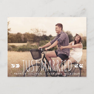Aztec-typografi Just Married-vykort Meddelande Vykort