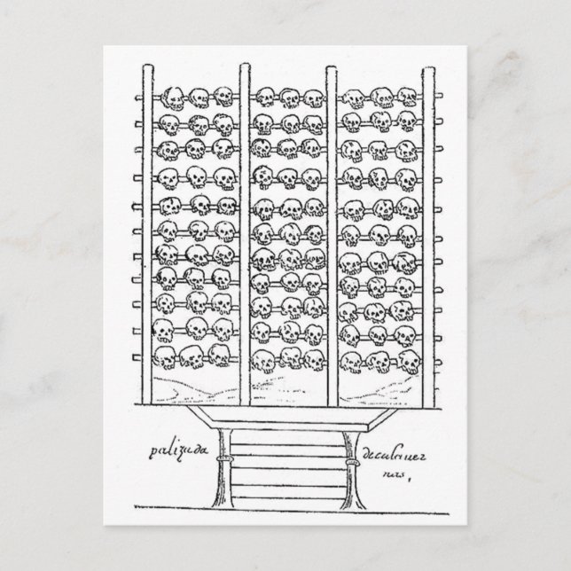 Aztec Tzompantli Skull Rack Codex Duran Vykort (Framsida)