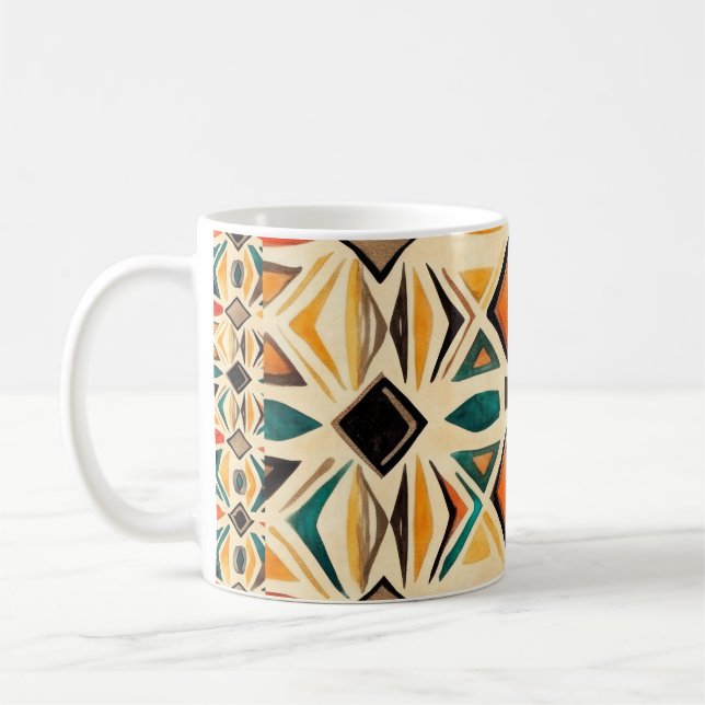 Aztec Vibes – Geometric Watercolor Mosaic Kaffemugg (Vänster)