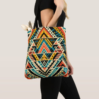 Aztec Vibes Tribal Geometric Tote Bag Tygkasse