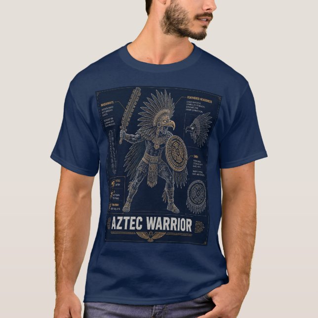 Aztec Warrior Blueprint T-Shirt (Framsida)