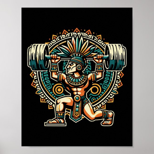 Aztec Warrior Gym Träning Kroppsbyggande Träningsp Poster (Framsidan)