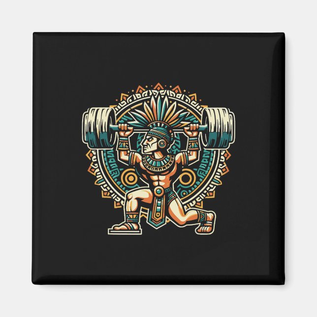 Aztec Warrior Gym Weightlifting Bodybuilding Worko Magnet (Framsidan)