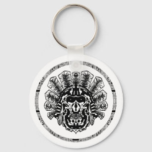 Aztec Warrior Head Circle Nyckelring