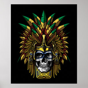 Aztec Warrior Skull Native Mexikansk mask Poster