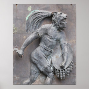 Aztec Warrior Stone Carving Poster