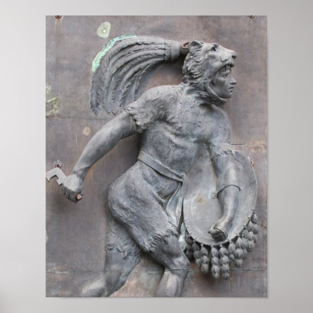 Aztec Warrior Stone Carving Poster (Framsidan)