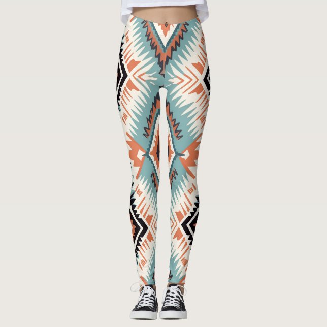Aztec Westerna stammen Stora Mönster Leggings (Framsida)