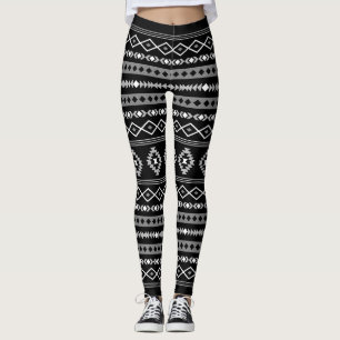 Aztec White Grått Black Mixed Motifs Lg Mönster Leggings