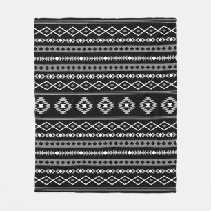 Aztec White Grått Black Mixed Motifs Mönster Fleecefilt