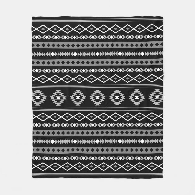 Aztec White Grått Black Mixed Motifs Mönster Fleecefilt (Framsidan)