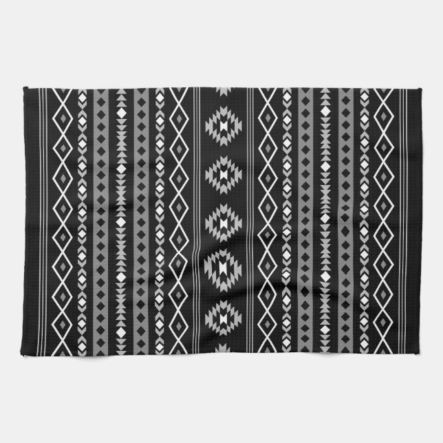 Aztec White Grått Black Mixed Motifs Mönster Kökshandduk (Horisontell)
