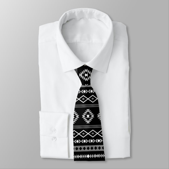 Aztec White Grått Blk Mixed Motifs Mönster Neck Ti Slips (Bunden)