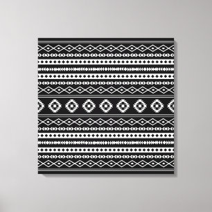 Aztec White på Black Mixed Motifs Mönster Canvastryck