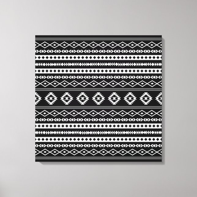 Aztec White på Black Mixed Motifs Mönster Canvastryck (Framsida)