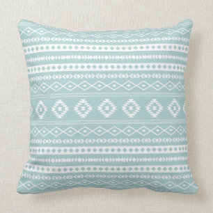Aztec White på Light Teal Mixed Motifs Mönster Kudde
