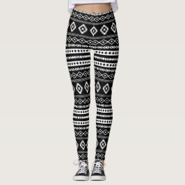 Aztec White på svart blandad film Upprepa Mönster Leggings