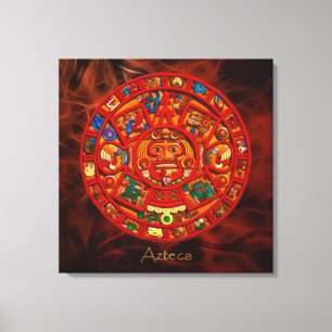 AZTECA ~ Mayan - Aztec Sol Calendar Print Canvastryck