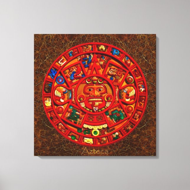 AZTECA ~ Mayan\Aztec Sol Calendar-utskrift Canvastryck (Framsida)