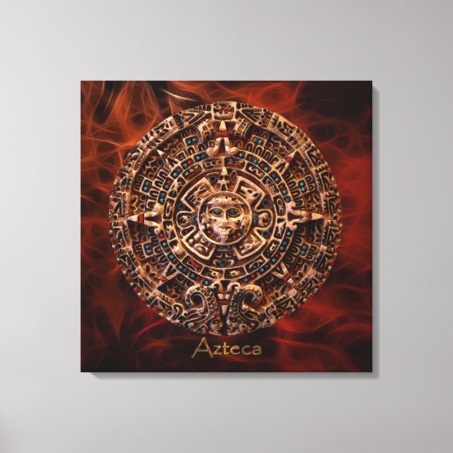 AZTECA ~ Mayan - Aztec Sol Calender Art Print Canvastryck (Framsida)