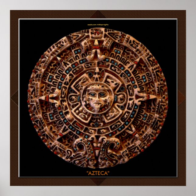 AZTECA ~ Mayan - Aztekisk solkalender konsttryck Poster (Framsidan)