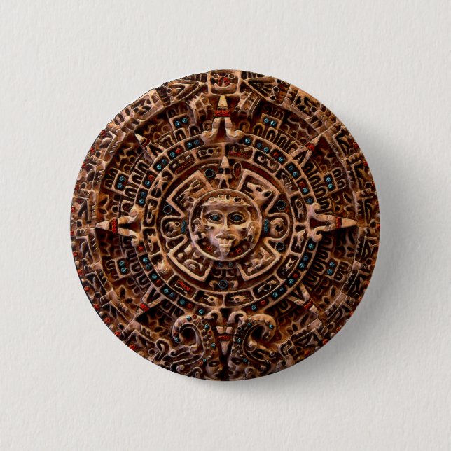 ’AZTECA’ Mayan Sol-Calender Button Knapp (Framsida)