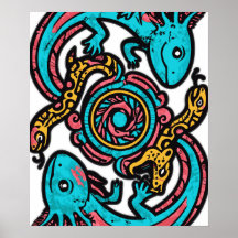 Aztek Axolotl Xolotl Tribal Mönster mytologi boho
