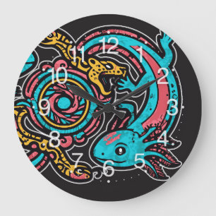 Aztek Axolotl Xolotl Tribal Mönster mytologi boho Stor Klocka