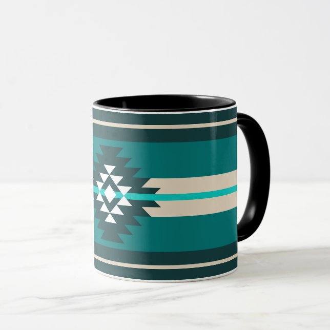 Aztekisk design i turkos färg mugg (Framsida höger)