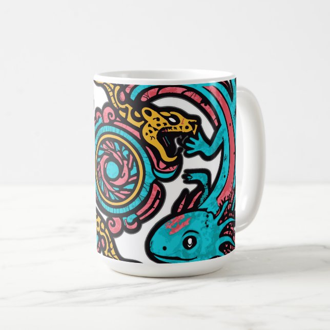 Aztekisk gud Xolotl som kämpar mot Jaguar strid st Kaffemugg (Framsida höger)