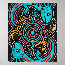 Aztekisk gud Xolotl som kämpar mot Jaguar strid st Poster