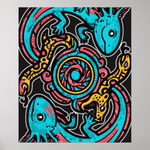 Aztekisk gud Xolotl som kämpar mot Jaguar strid st Poster